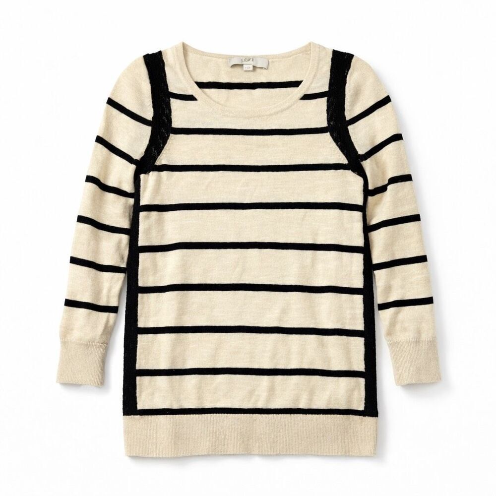 LOFT Lace Trim Sweater Striped Classic Coastal Soft Knit Workwear Pullover S